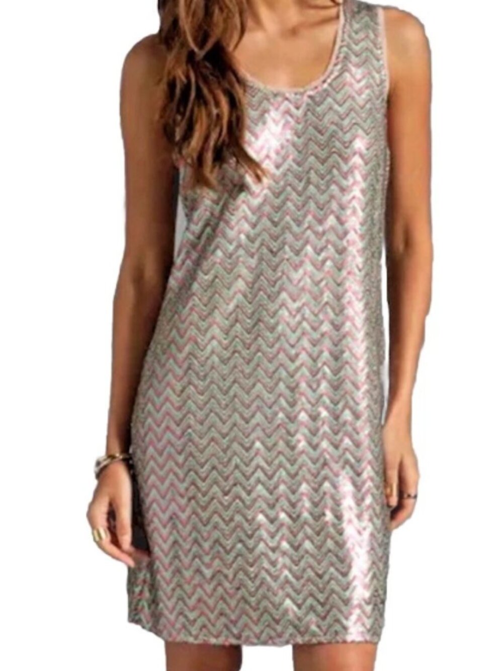 Ella Moss Silver Sequin Mini Dress Sleeveless Scoop Neck Sparkly Party Cocktail